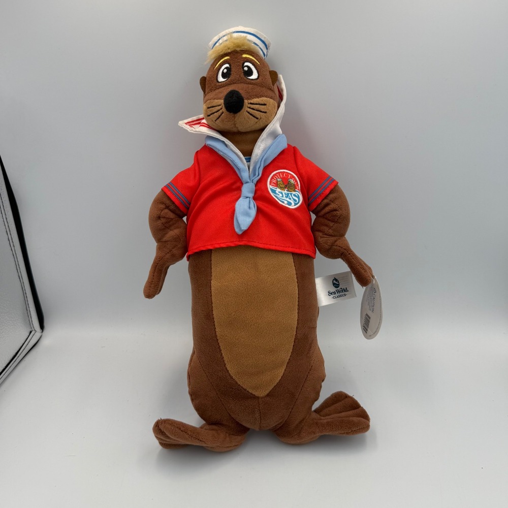 SeaWorld Classics Sailor Seal Plush Protect Our Seas Red Shirt 12 Inch NWT